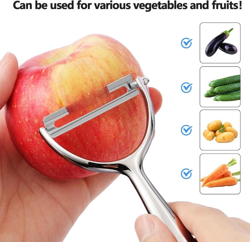 لوكاداه مقشرة سهلة الاستخدام على شكل حرف Y بشفرات حادة من الفولاذ المقاوم للصدأ للتفاح والخيار - مقبض مريح لإزالة عيون البطاطس بسهولة، مثالية لعشاق الطبخ والمبتدئين في المطبخ (فضي) - Image 3